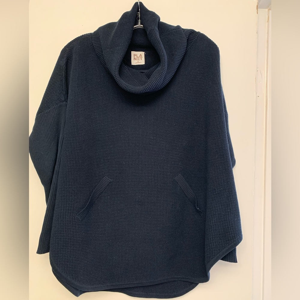 Waffle cotton cowl neck sweater by PLANET.Navy,modern,comfy,warm,easy,elegant 🍁🍁